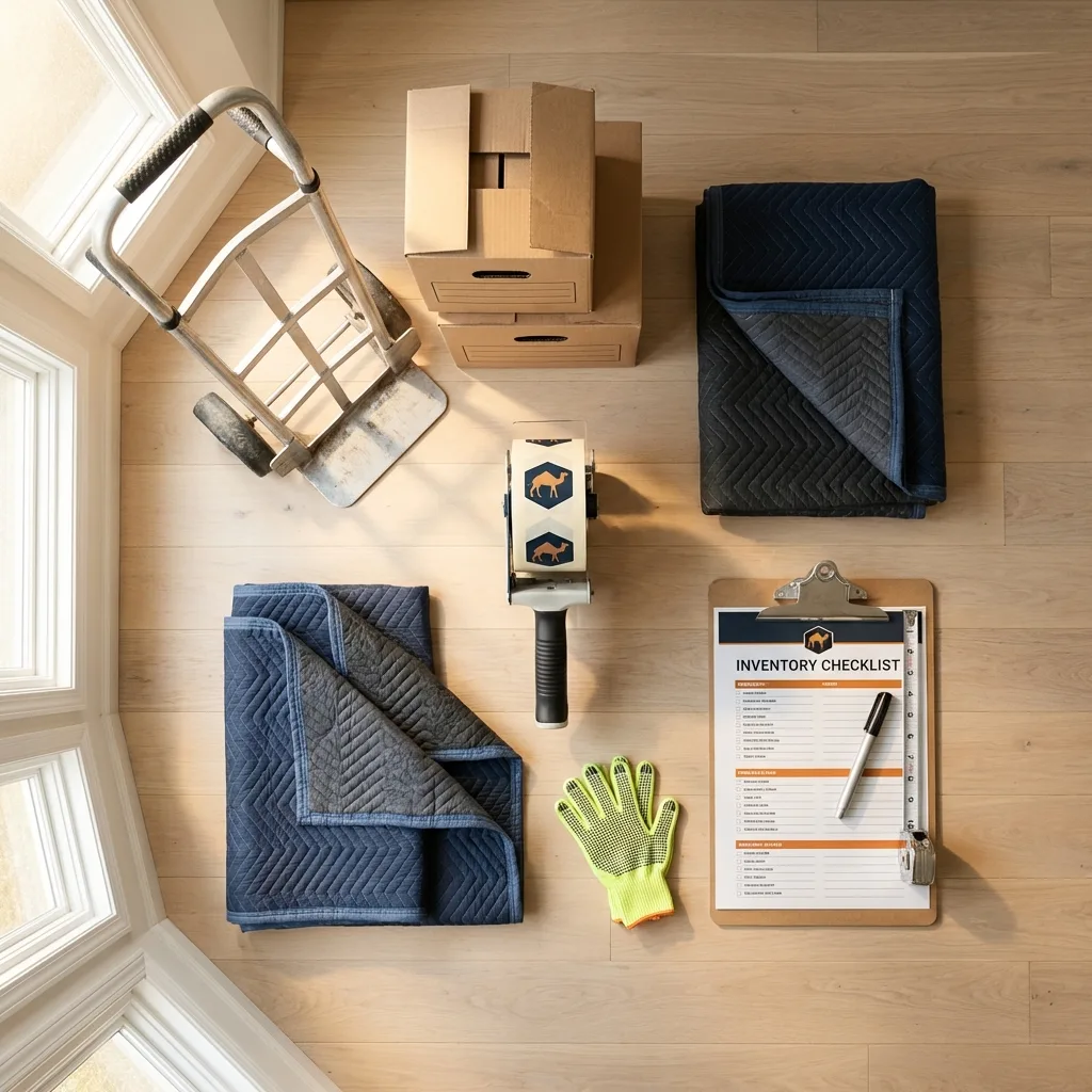 Professional moving supplies and packing materials layout for Bayville residential relocations